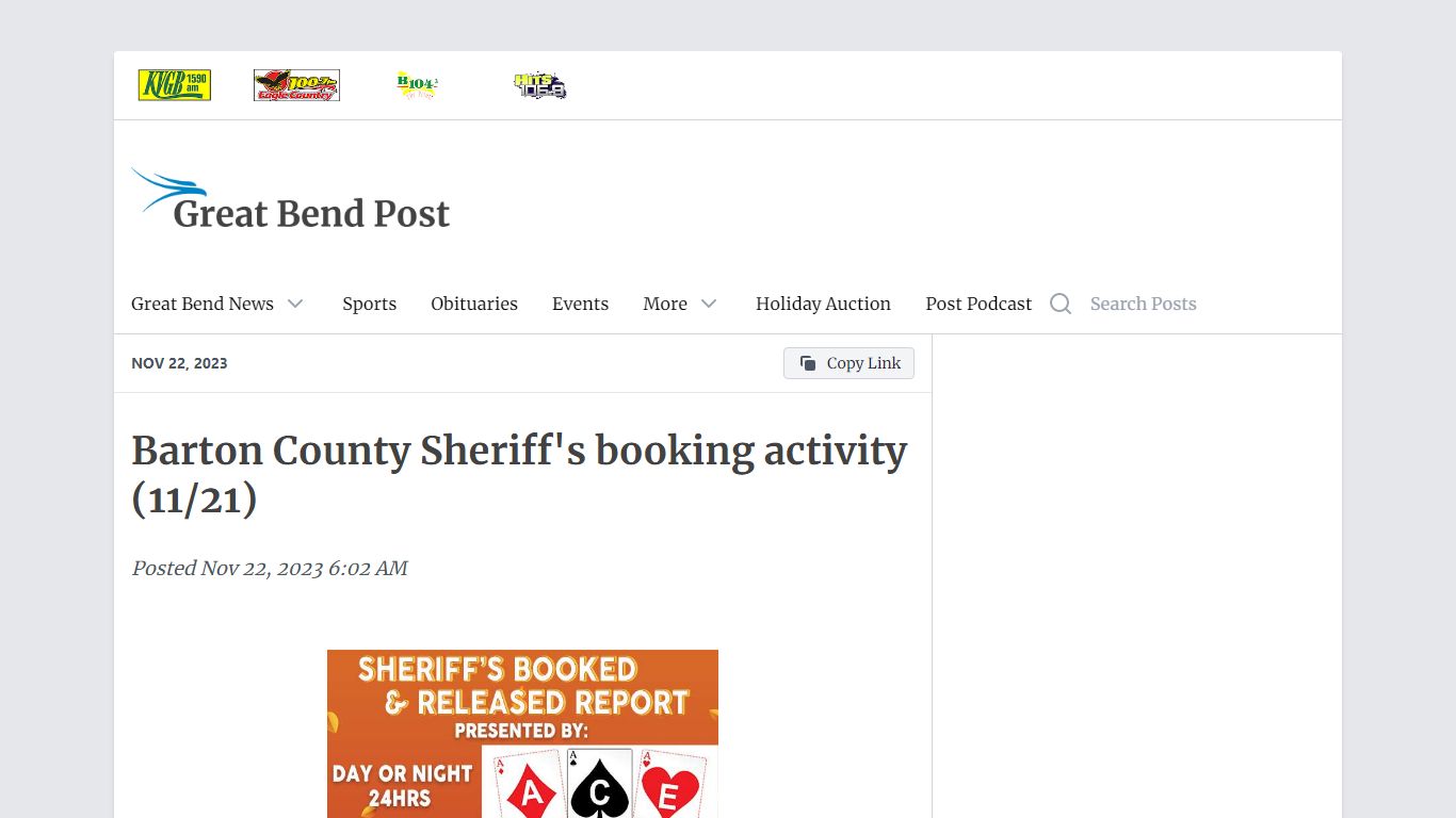 Barton County Sheriff's booking activity (11/21) - Great Bend Post